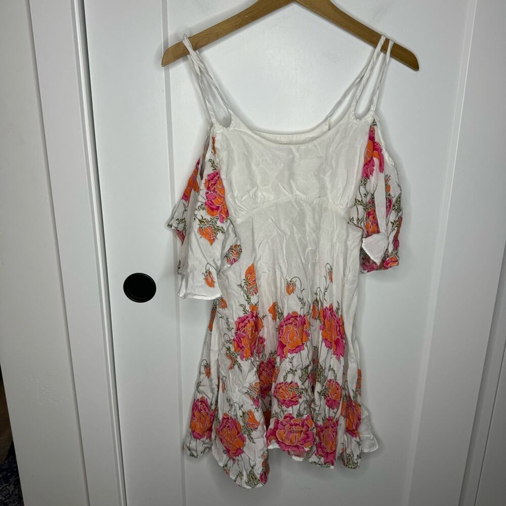 Free People Cold Shoulder White Floral Flowy Mini Dress Size 4